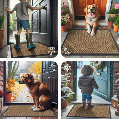 Smiry Front Door Mat Outside Entrance, Heavy Duty Outdoor Indoor Mat, Natural Rubber Doormat, Non Slip, Trap Dirt and Moisture, Easy Clean, Low Profile Patio Porch Entryway Mat, 59x35, Coffee
