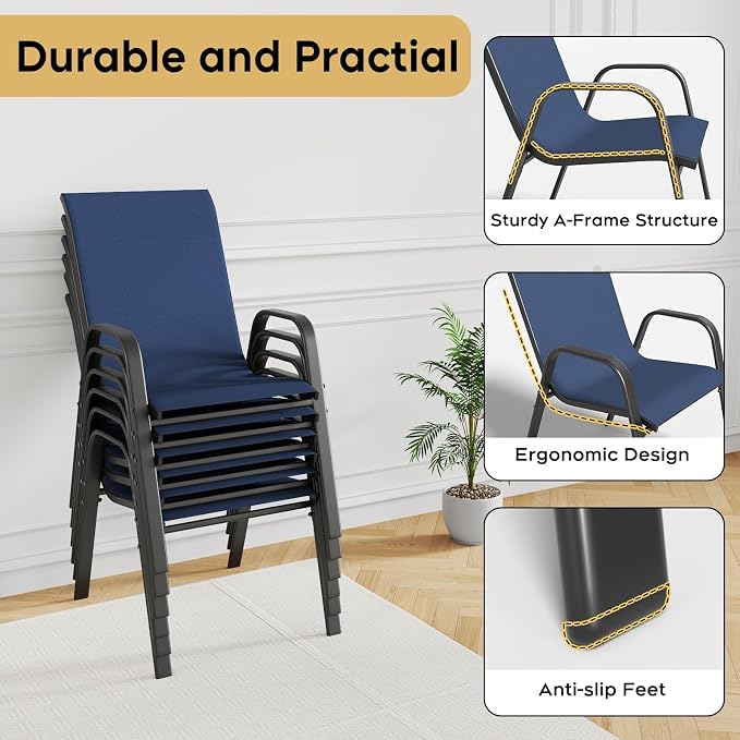 Patio Dining Chairs Set of 6 Outdoor Stackable Dining Chairs - Image 7