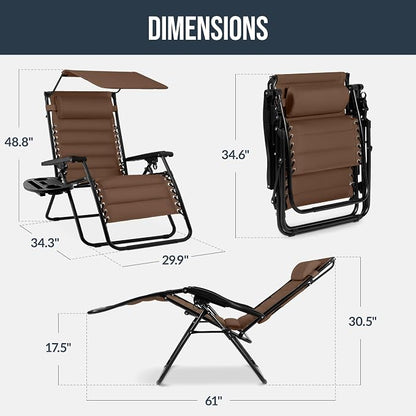Best Choice Products Oversized Padded Zero Gravity Chair w/Canopy Headrest Cup - Image 2