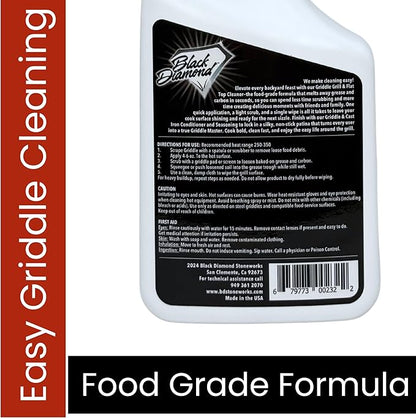 Black Diamond Stoneworks Griddle & Grill Cleaner – Flat Top Griddle Cleaner, Non-Caustic, Food-Contact Safe, Unscented, Residue-Free, Stainless & Cold-Rolled Steel, 32 fl oz (32)