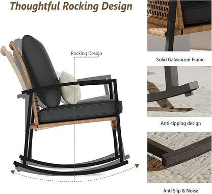 3 Piece Patio Rocking Chairs Set of 2, Outdoor Rocking Chair Bistro Set - Image 4