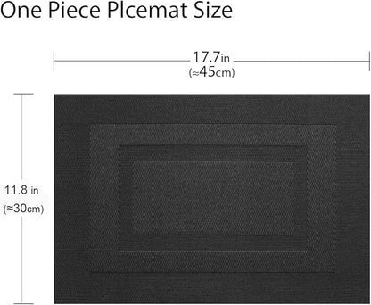 Durable Placemats Set of 4 Vinyl Heat-Resistant Table Mats Washable Plastic Placemats for Dining Table (Black)