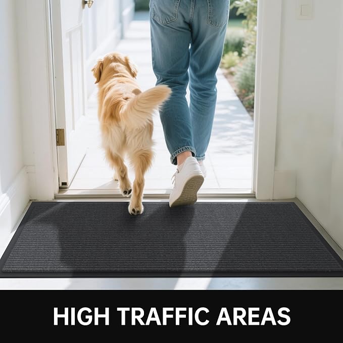 Front Door Mat, 3' x 6' Heavy Duty Indoor Outdoor Door Mat for Entryway, Commercial Door Mats Entrance, Low Profile Welcome Mats Non-Slip, Durable Rubber Backing Entry Mat for Patio, Home