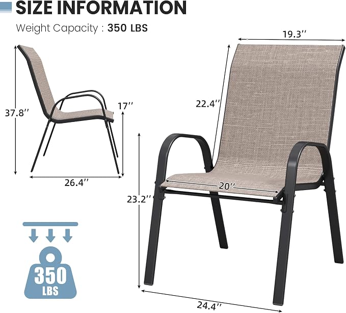 Patio Chairs Set of 6, Stackable Dining Chairs High Back, Breathable Fabric and - Image 3