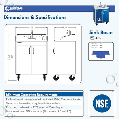 Ozark River Portable Sinks Lil Splasher, Child Height Self Contained Portable sink with Hot Water for Kids, Handwashing Station for Daycares & Classrooms, No Plumbing Child Size Portable Sink