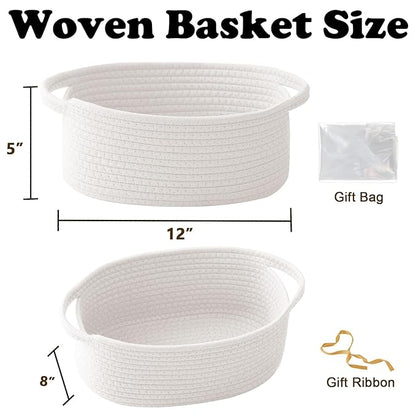 3 Pack Gift Basket with Gift Bag and Ribbons,Small Rope Woven Shelf Storage,Baskets for Gifts Empty,Birthday,Baby Shower,Decorative Organizer Box with Handles(White)