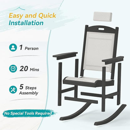 3-Piece Outdoor Rocking Chair Set, HDPE Patio Rocking Chair - Image 8