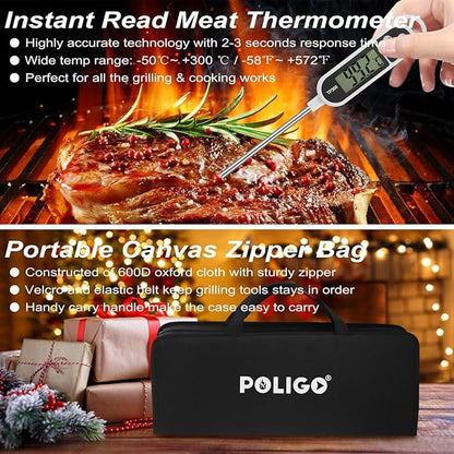 POLIGO 26PCS BBQ Accessories for Outdoor Grill Utensils Set Stainless Steel BBQ Tools Grilling Tools Set for Birthday Fathers Day Dads Presents, Barbecue Accessories Ideal Grilling Gifts for Men Women