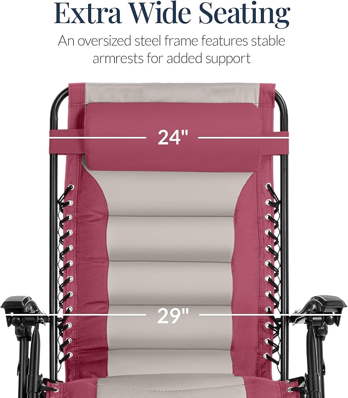 Best Choice Products Oversized Padded Zero Gravity Chair, Folding Outdoor Patio - Image 4
