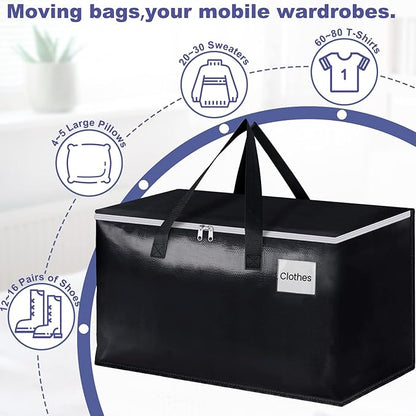 StorageRight Heavy Duty Moving Boxes-Moving Bags with Zipper, Reinforced Handles and Tag Pocket-Collapsible Moving Supplies-Totes for Storage Great for moving, Storage and Travel 93L(Black-10 Pack)