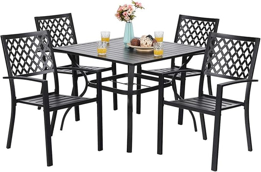 Sophia & William Patio Table and Chairs Set, Outdoor Dining Set for 4, 5 Piece Metal Patio Furniture, 37" Black Square Table(Diamond)