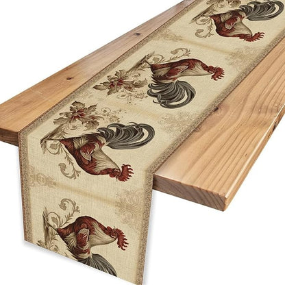 Farmhouse Rooster Table Runner, Vintage Rooster Retro Farmhouse Country Chicken Coffee Table Center Decor for Home Kitchen Dining Patio Holiday Party Indoor Outdoor Table Decorations 13"x72"
