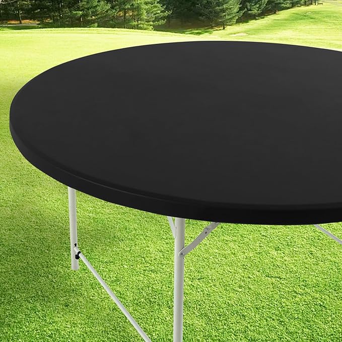LURKA Round PU Leather Table Cover/Tablecloth with Elastic Hem – Waterproof, Oil-Proof, Scratch-Resistant, Wipeable Spill Protector for Dining Table, Kitchen, Outdoor Party (Black, 4FT-Round)