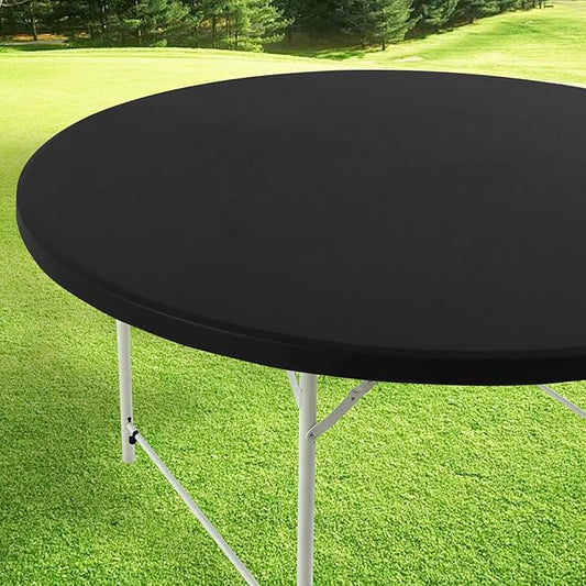 LURKA Round PU Leather Table Cover/Tablecloth with Elastic Hem – Waterproof, Oil-Proof, Scratch-Resistant, Wipeable Spill Protector for Dining Table, Kitchen, Outdoor Party (Black, 4FT-Round)
