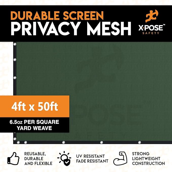Xpose Safety Privacy Fence Screen 8’ x 50’ (24 Pack) – Heavy Duty Green Mesh with 90% Visibility Block, UV Protection – for Garden, Yard, Nursery, Kennel, Dog Run, Greenhouse