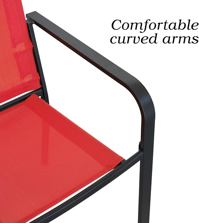Anmutig Stackable Outdoor Dining Chairs Set of 6, Textilene Fabric, Breathable - Image 5
