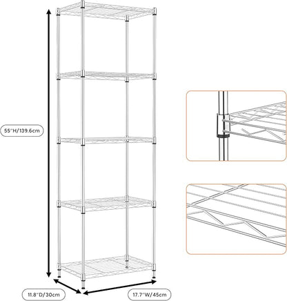 M MZG 5 Tiers Shelf Metal Storage Shelves Wire Rack Closet Organizers - Image 3