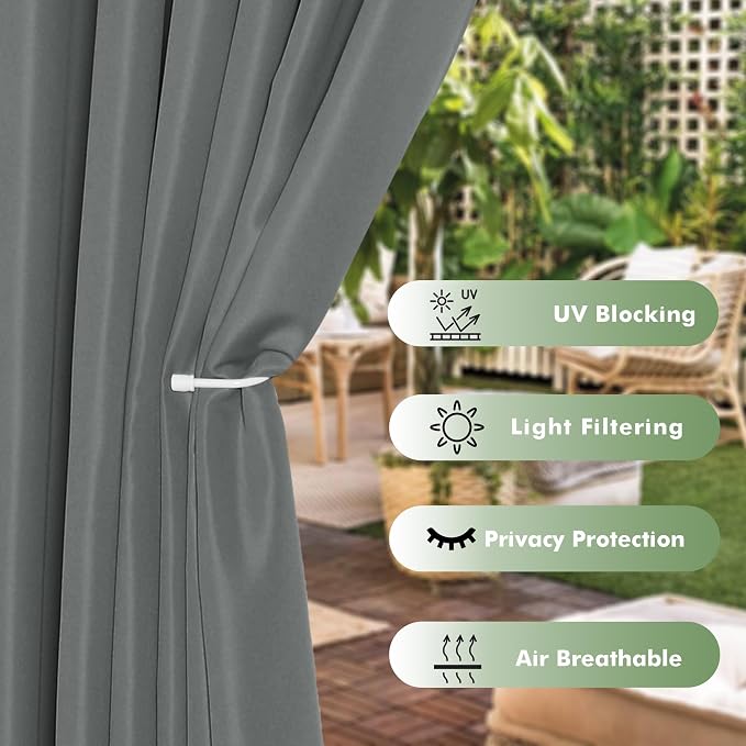 HolidayIdeas Outdoor Curtains for Patio Waterproof 8 Pcs 54x84 Inch Grey | - Image 3