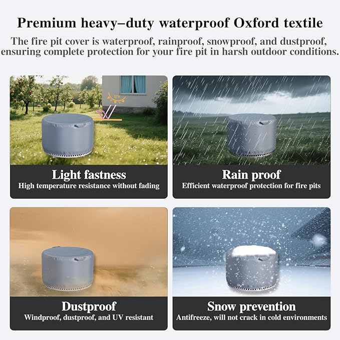 Chinchilla Round Fire Pit Cover for Solo Stove Bonfire 22 inch - Waterproof 600D Oxford Fabric Cover, Tear Resistant & All-Weather Protection for Smokeless, Gas, Table, or Bowl Fire Pits