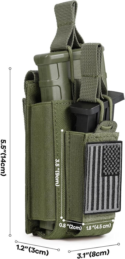 Open-Top Single/Double/Triple Molle Mag Pouch for 5.56mm M4 M16 AK AR Glock M1911 9mm Elastic Rifle Magazines Pistol Mag Pouches Holder Carrier with USA Flag Patch