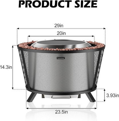 29” Large Capacity Smokeless Fire Pit for Outside,Heavy‑Duty Wood Burning Firepit with Dual‑Wall Design, Mesh Shield, Pull‑Out Ash Pan, Stylish Patio for Backyard Gatherings