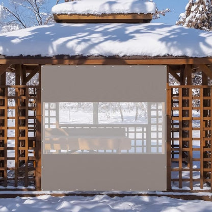Domi Heavy Duty Outdoor Clear Panel Curtain, 18 oz Waterproof PVC Polyester Curtain, Weather Resistant & Tearproof for Patios, Gazebos, Pergolas, Privacy Screen (8'H x 8'W, Gray)