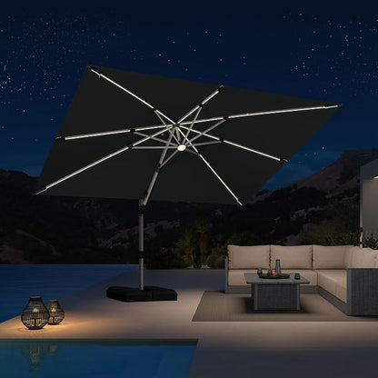 PURPLE LEAF Cantilever Umbrella 9' X 12' Solar LED Light Patio Deck, Support to - Image 2