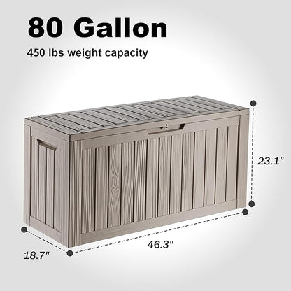 EasyUp 80 Gallon Resin Deck Box Storage Outdoor Waterproof Boxes Lockable UV Resistant Container for Patio Furniture Cushions Pool Supplies Garden Tool, Equipment Outside Storage Delivery, Gray