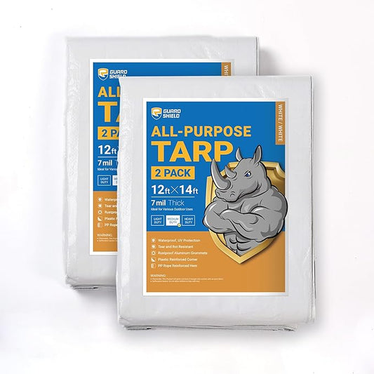 GUARD SHIELD White Tarp 12x14 Feet Medium Duty All Purpose Poly Tarps Cover 7mil (2-Pack)