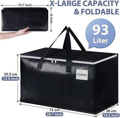 StorageRight Heavy Duty Moving Boxes-Moving Bags with Zipper, Reinforced Handles and Tag Pocket-Collapsible Moving Supplies-Totes for Storage Great for moving, Storage and Travel 93L(Black-8 Pack)