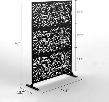 Elevens Patio Privacy Screen Balcony Decorative Screen Set with Stand, Outdoor Decor Privacy Fence Screen, Indoor Room Decorative Divider (Leaf-Black)