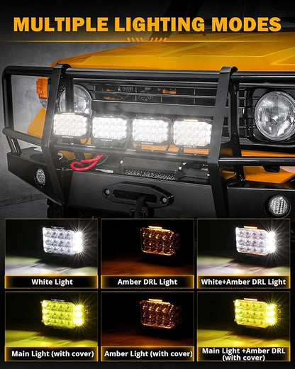 Auxbeam V-MAX Series 204W LED Driving Pod Lights, 7Inch Rectangle Offroad Spotlight with Amber DRL & Backlight, 270° Side Shooter Ditch Auxiliary Spot Flood Combo Beam for Truck Jeep Pickup SUV ATV