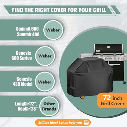 Grill Cover 72 Inch - Superior BBQ Cover for Weber Summit 600 Series Gas Grill - 600D Large Outdoor Barbecue Covers for Weber 6 Burner Summit 670, Summit 620 and Genesis 600, Genesis 400