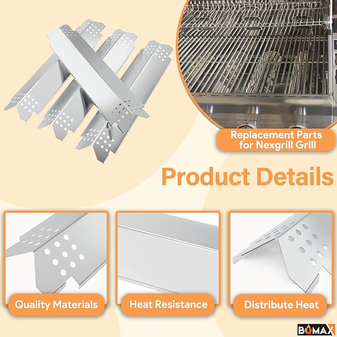 BQMAX Grill Parts for Nexgrill 4 Burner Gas Grill 720-0830H 720-0830 720-0830T, Cooking Grate, Heat Plates Shield and Burner for Nexgrill 4 Burner Replacement Parts for 720-0830h Nexgrill Parts