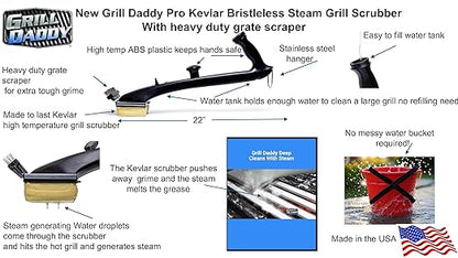 Grill Daddy Made in the USA Bristles GB91062S Barbeque Grill Steam Brush with Stainless Steel B, 15-Inch, Black