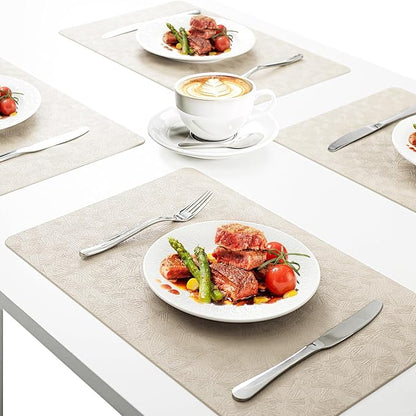 Vinyl Placemats Set of 6 Faux Leather 100% Waterproof Wipeable Washable Place Mats Heat Resistant Easy Clean Non-Slip Table Mats for Indoor Outdoor. (6,Beige)