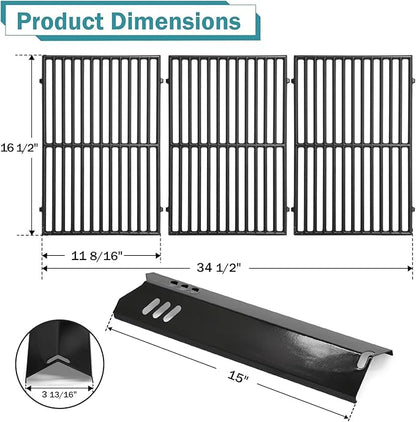Criditpid DGB610SSP Grill Grates Replacement Parts for Dyna Glo DGB610SSP DGF600SSP, Cast Iron Grates 70-01-296 and Heat Shield Tents for Dyna Glo Grill Replacement Parts 6 Burner DGB610SSP