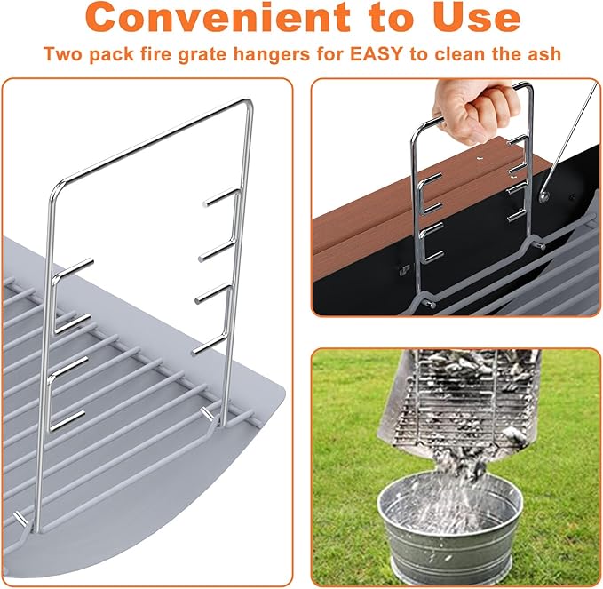 LS'BABQ 27 Inch Charcoal Ash Pan Replacement for Chargriller 1224, 1324, 2121, 2222, 2727, 2828, 2929, Charbroil 17302056 Charcoal Grills, Charcoal Tray Grates with 2pcs Fire Grate Hangers