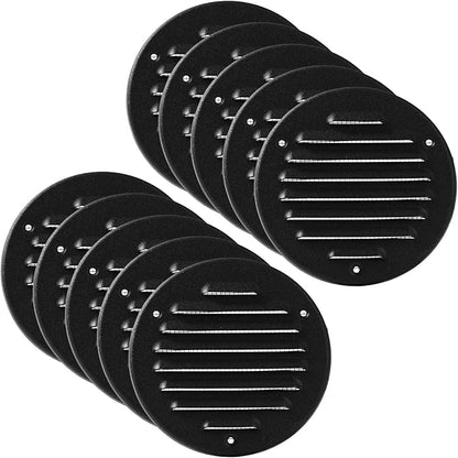 Vent Systems - 4 Inch (Inner) Pack of 10 Black Metal Round Soffit Air Vent Grille Cover, Register air Vent Deflector, Louver - Built-in Mesh - HVAC for Bathroom, Home Office, Kitchen 5 Inch (Outer)