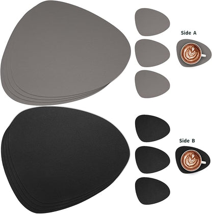 Myir JUN Placemats, Dual-Sided Placemats Waterproof Faux Leather Placemats Set of 4 Place Mats and Coasters Non-Slip Washable Table Mats for Dining Table (Gray Black, Set of 4)
