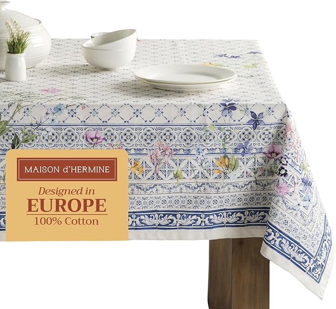 Maison d' Hermine Table Cloth Square Table 100% Cotton 60 x 60 Inches Tablecloth Reusable Decorative Everyday Use for Dining Room, Farmhouse, Home, Party, Festive & Wedding Spring Summer - Faience