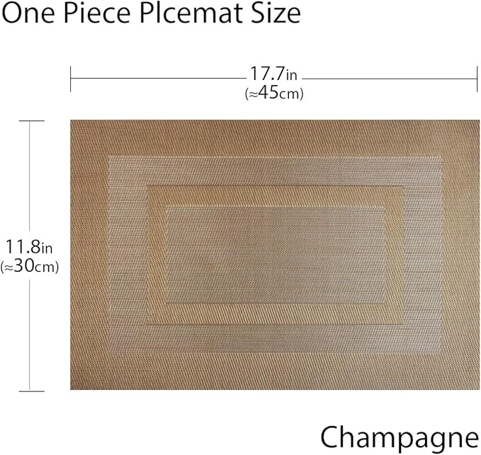 PIGCHCY Placemats,Heat Resistant Non Slip Durable Plastic Place Mats,Washable Easy to Clean Woven Vinyl Kitchen Placemats for Dining Table Set of 4 (Champagne)
