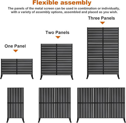 72" H×47" W Metal Privacy Screen, Outdoor Indoor Privacy Screens with Stand Panels, Free Standing Decorative Privacy Screen for Patio