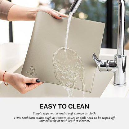 Faux Leather Placemats Set of 4 Vinyl Washable Wipeable Table Mats for Kitchen Dining Table Heat Resistant Waterproof Indoor/Outdoor Placemats Non-Slip Easy Clean Place Mats-Almond Birch