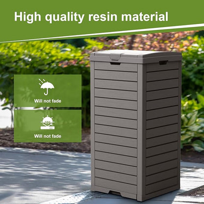 38 Gallon Outdoor Trash Can with lid,Waterproof,UV-Resistant Resin Garbage Can,Lockable Lid and Drip Tray,Trash Bin for Patio,Kitchen, Backyard and Deck(Grey)