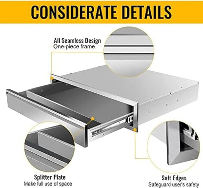 Outdoor Kitchen Drawers, Box Frame Style Flush Mount BBQ Drawer w/Stainless Steel Handle, BBQ Island Drawers For Patio Grill Station,Single Drawer