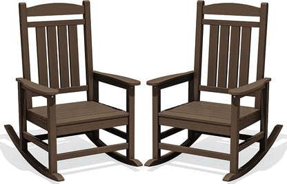 Oversized Outdoor Rocking Chair Set of 2, HDPE Porch Rocker, Coffee | by KINGYES