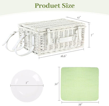 Neti Neti Wicker Picnic Basket for 4 with Insulated Cooler & Waterproof Blanket – Large Willow Picnic Hamper for Outdoor, Camping, Beach, Romantic Dates, Valentine’s Day
