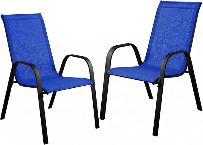 Stackable Patio Chairs Set of 1/2/4, Heavy Duty Metal Frame & Teslin Fabric by Unknown