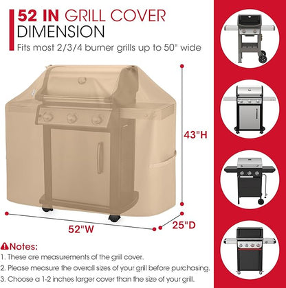 Unicook 52 Inch Grill Cover for Outdoor Grill, Heavy Duty Waterproof BBQ Cover Compatible with Char-Broil Nexgrill and Weber Spirit 2-3 Burner Gas Grills, All Weather Protection, Light Brown